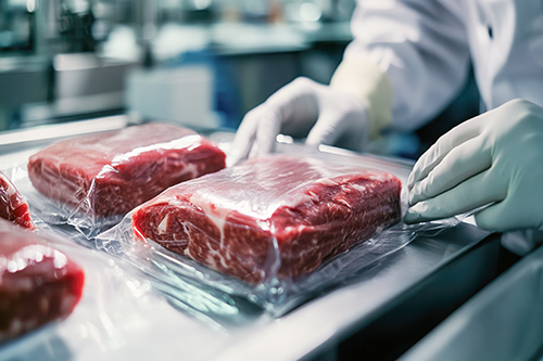 Hygienic packaging process of fresh meat for food industry safety